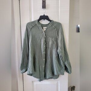 Aerie Pool to Party Gauzy Coverup Palm Green Size Small
